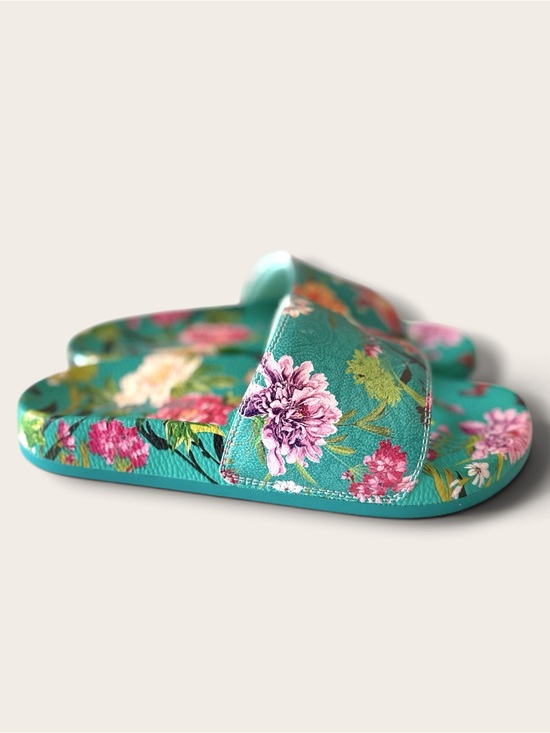 Johnny Was Shoes - Johnny Was Teal Floral Slide Sandals